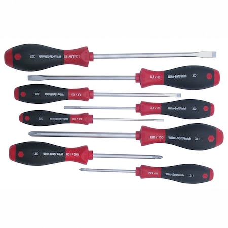 Wiha 8-Piece Slotted and Phillips Screwdriver Set with Soft Finish Handles 30298